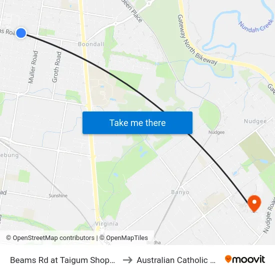 Beams Rd at Taigum Shopping Centre to Australian Catholic University map