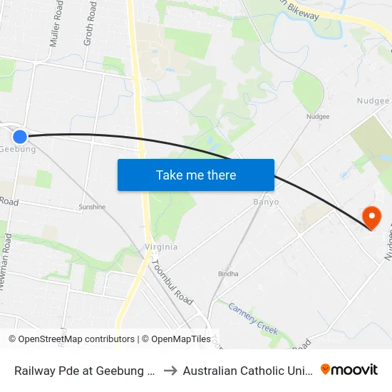 Railway Pde at Geebung Station to Australian Catholic University map