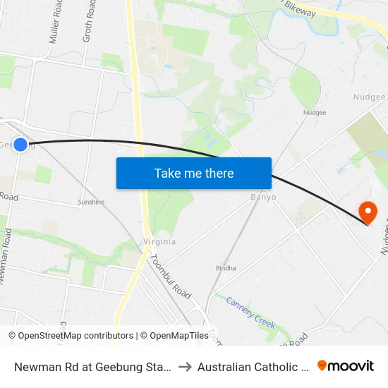 Newman Rd at Geebung Station, Stop 51 to Australian Catholic University map