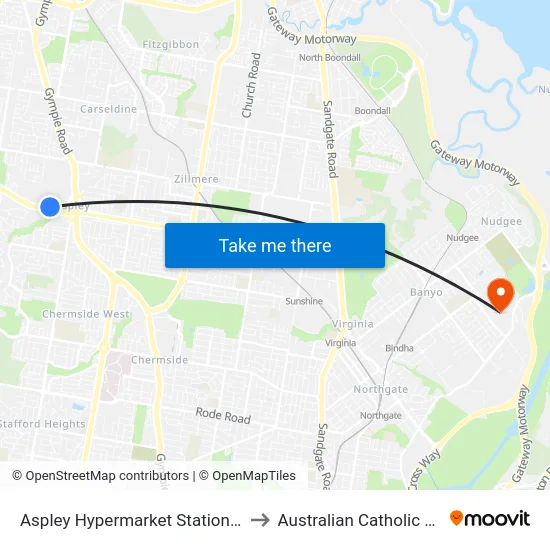 Aspley Hypermarket Station, Platform C to Australian Catholic University map