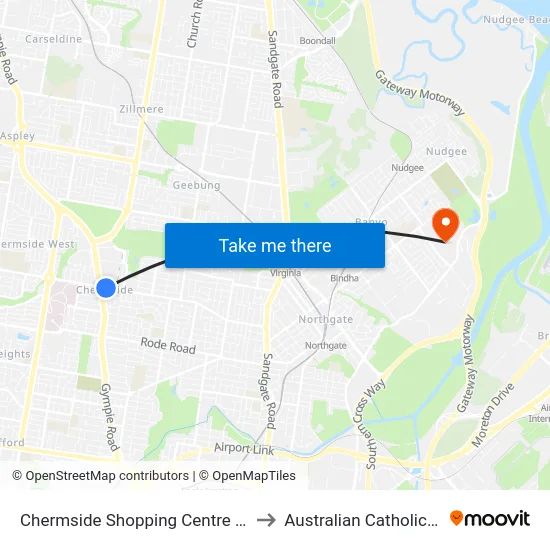 Chermside Shopping Centre Interchange H to Australian Catholic University map