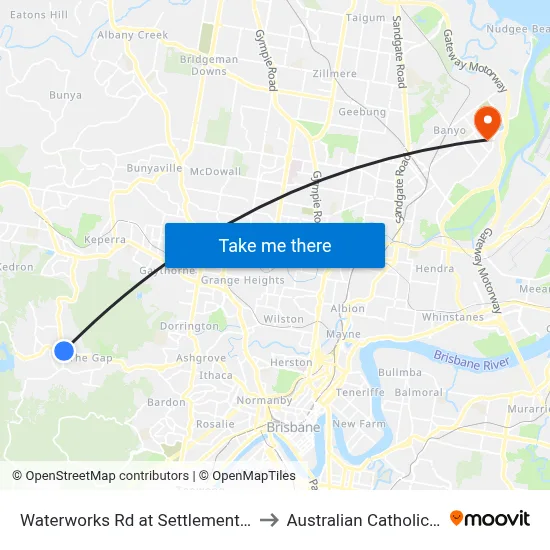 Waterworks Rd at Settlement Road, Stop 36 to Australian Catholic University map