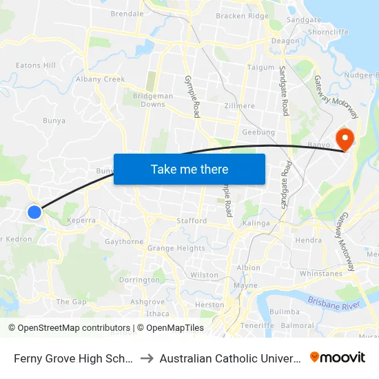 Ferny Grove High School to Australian Catholic University map
