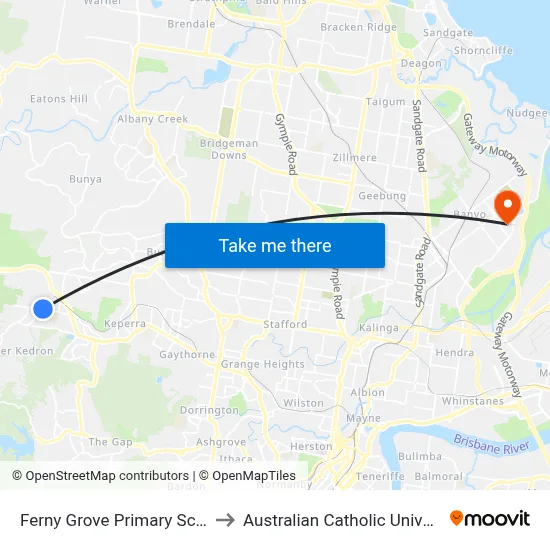 Ferny Grove Primary School to Australian Catholic University map