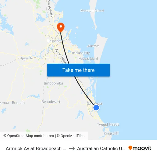 Armrick Av at Broadbeach Boulevard to Australian Catholic University map