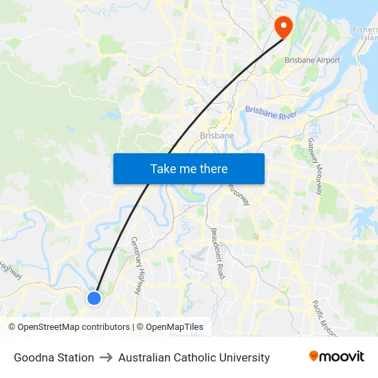 Goodna Station to Australian Catholic University map