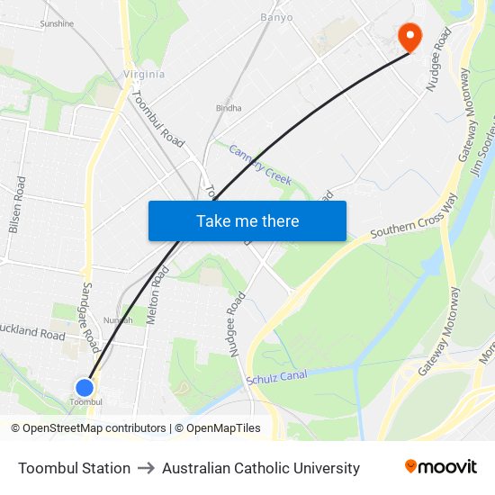 Toombul Station to Australian Catholic University map