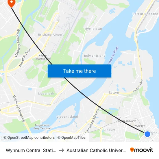 Wynnum Central Station to Australian Catholic University map