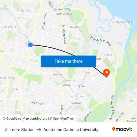 Zillmere Station to Australian Catholic University map