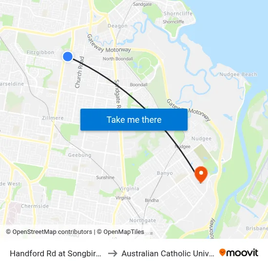 Handford Rd at Songbird Way to Australian Catholic University map