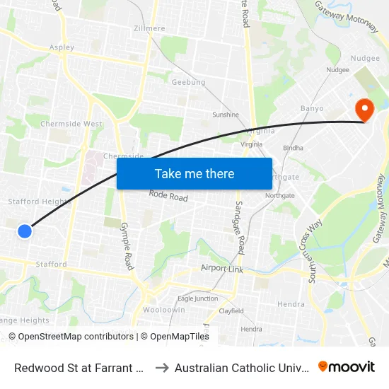 Redwood St at Farrant Street to Australian Catholic University map