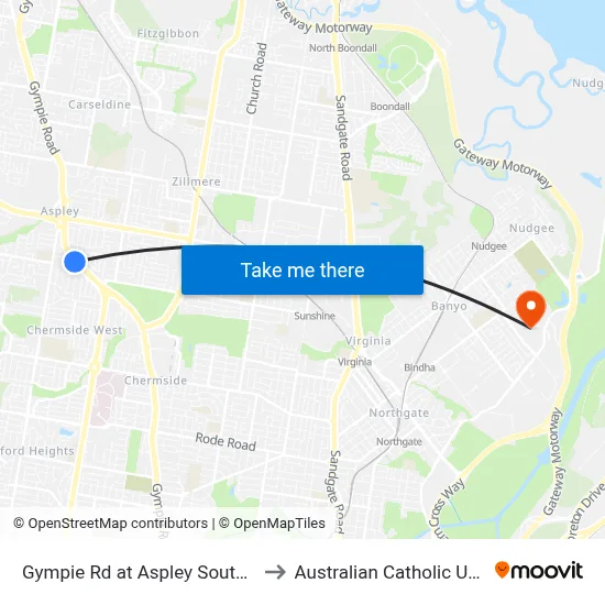 Gympie Rd at Aspley South, Stop 41 to Australian Catholic University map