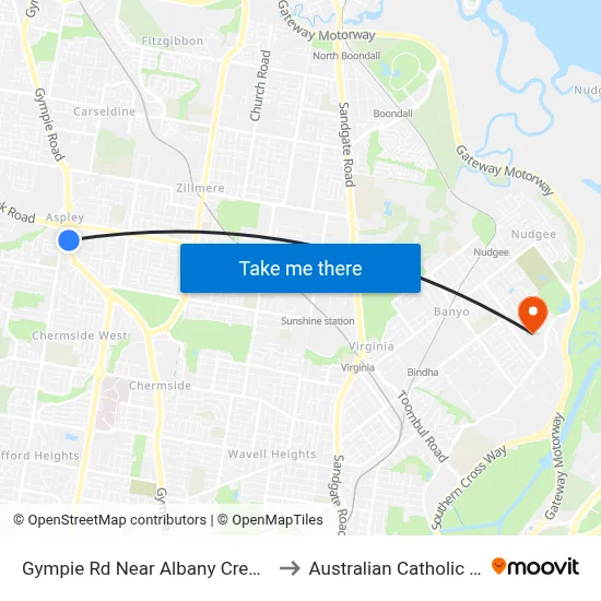 Gympie Rd Near Albany Creek Rd, Stop 42 to Australian Catholic University map