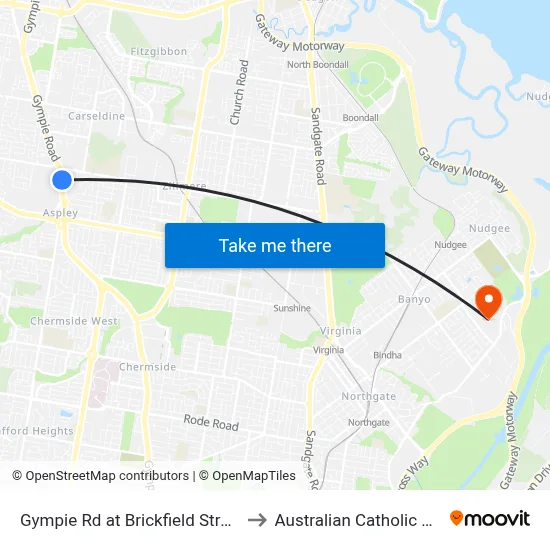 Gympie Rd at Brickfield Street, Stop 45 to Australian Catholic University map