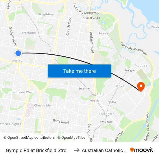 Gympie Rd at Brickfield Street, Stop 45/44 to Australian Catholic University map