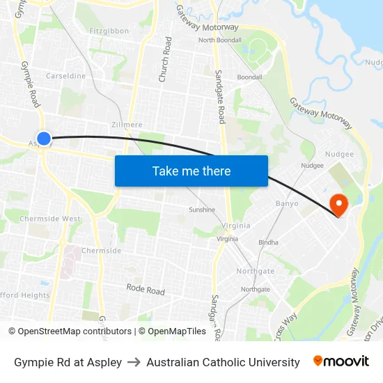 Gympie Rd at Aspley to Australian Catholic University map