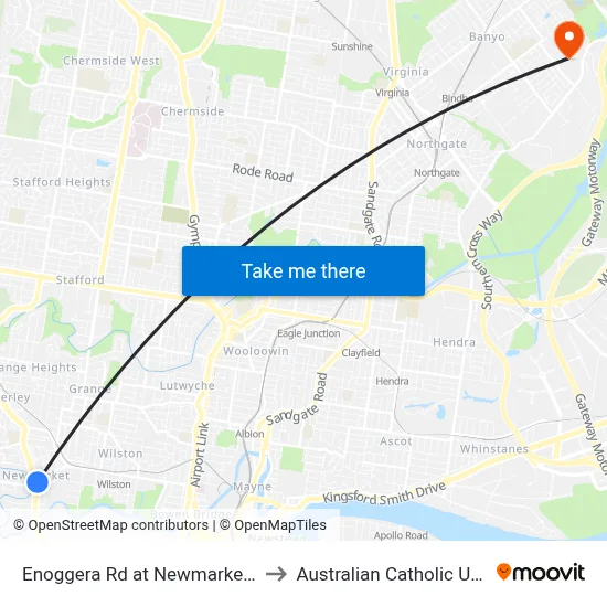 Enoggera Rd at Newmarket, Stop 20 to Australian Catholic University map