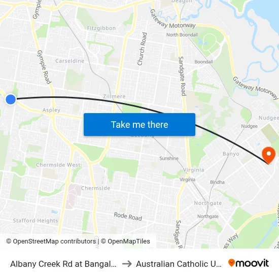 Albany Creek Rd at Bangalow Street to Australian Catholic University map