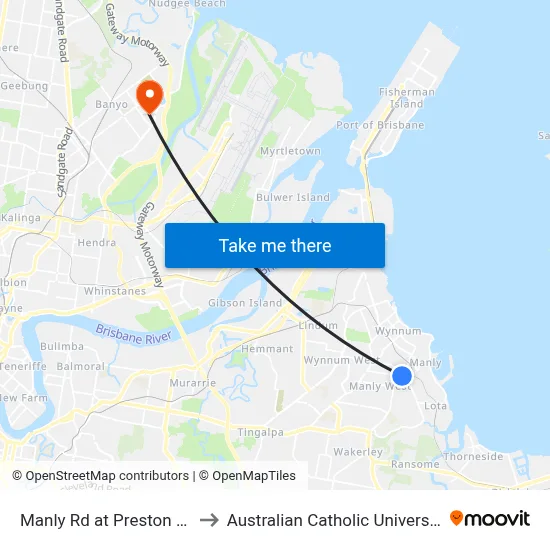 Manly Rd at Preston Rd to Australian Catholic University map