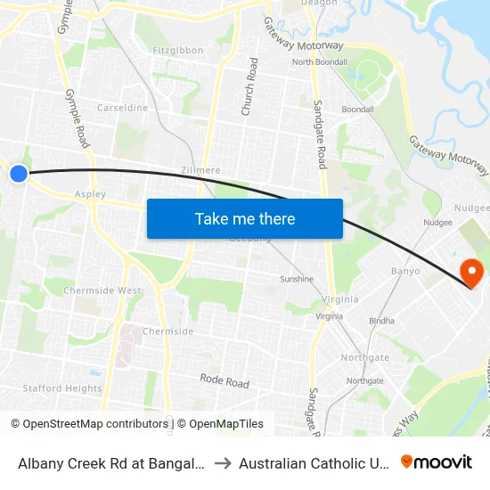 Albany Creek Rd at Bangalow Street to Australian Catholic University map