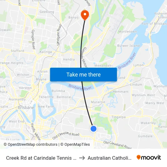 Creek Rd at Carindale Tennis Centre, Stop 46 to Australian Catholic University map