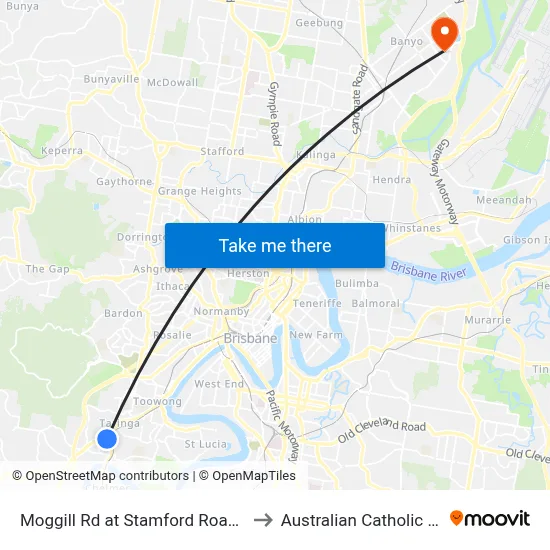Moggill Rd at Stamford Road, Stop 22/23 to Australian Catholic University map