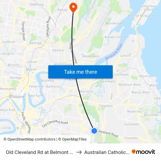 Old Cleveland Rd at Belmont Primary School to Australian Catholic University map