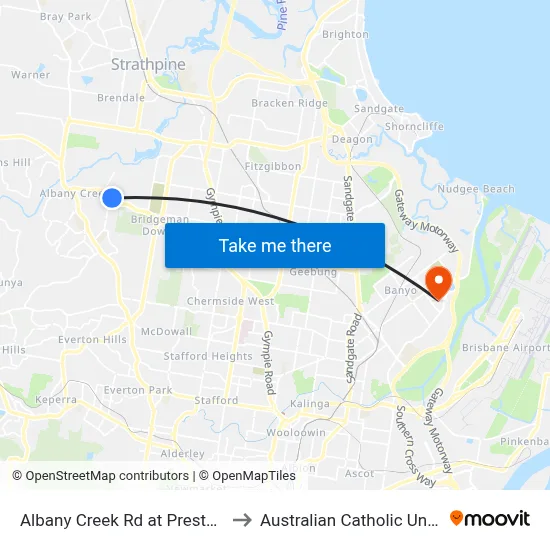 Albany Creek Rd at Preston Point to Australian Catholic University map