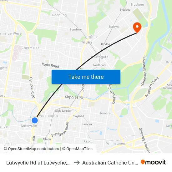 Lutwyche Rd at Lutwyche, Stop 20 to Australian Catholic University map