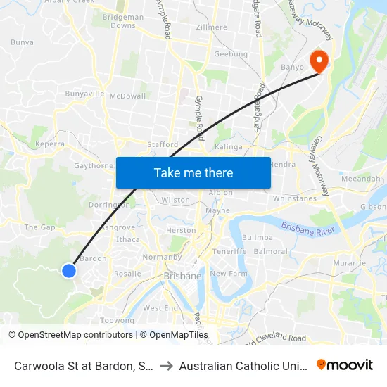 Carwoola St at Bardon, Stop 22 to Australian Catholic University map