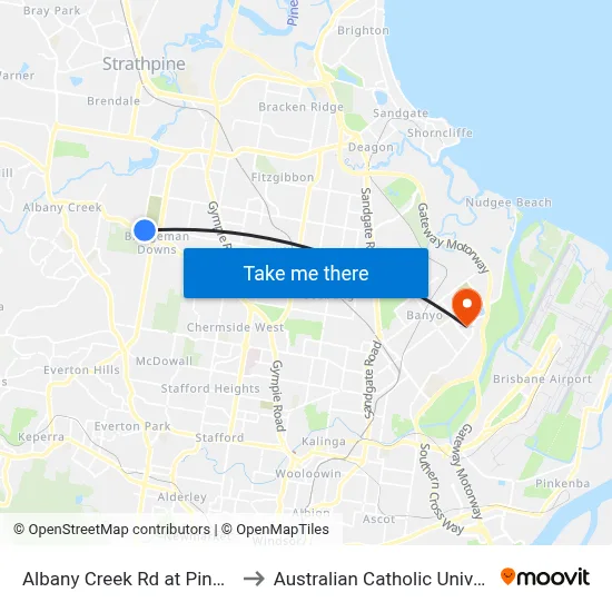 Albany Creek Rd at Pinnaroo to Australian Catholic University map