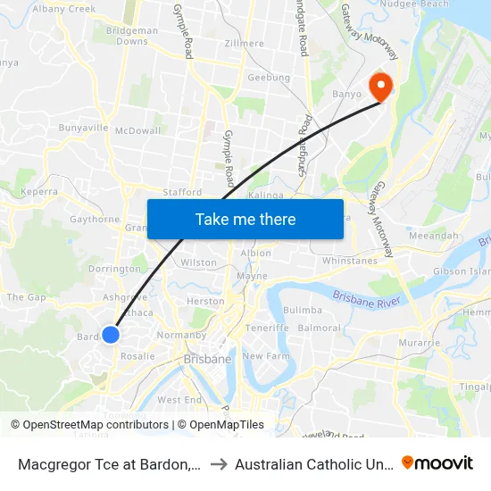 Macgregor Tce at Bardon, Stop 15 to Australian Catholic University map