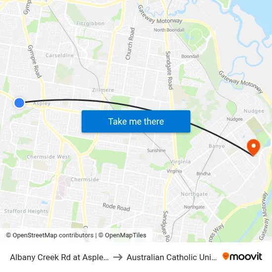 Albany Creek Rd at Aspley Bowl to Australian Catholic University map