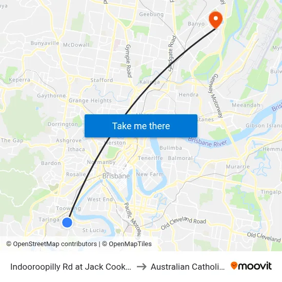 Indooroopilly Rd at Jack Cook Park, Stop 18/19 to Australian Catholic University map