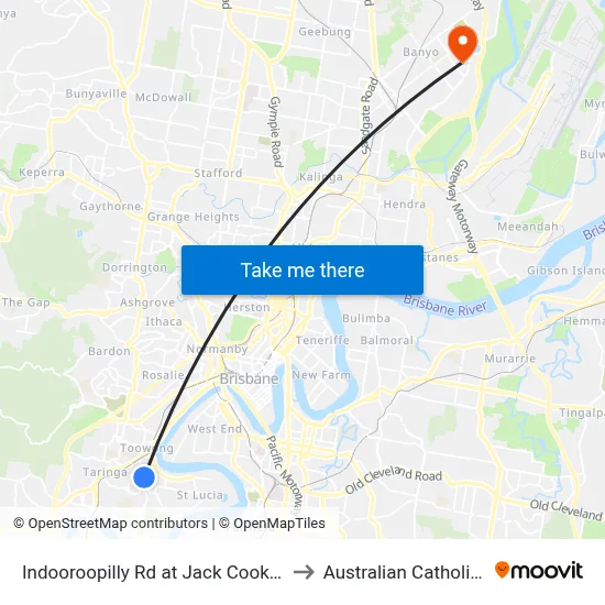 Indooroopilly Rd at Jack Cook Park, Stop 18/19 to Australian Catholic University map