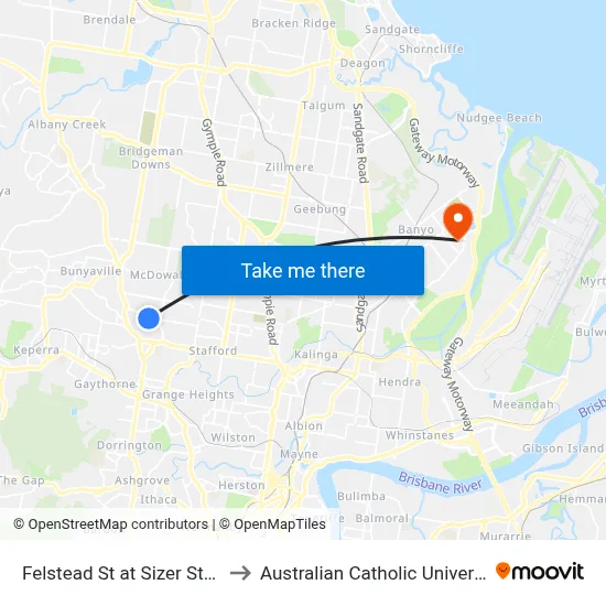 Felstead St at Sizer Street to Australian Catholic University map