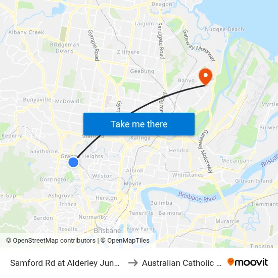 Samford Rd at Alderley Junction, Stop 26 to Australian Catholic University map