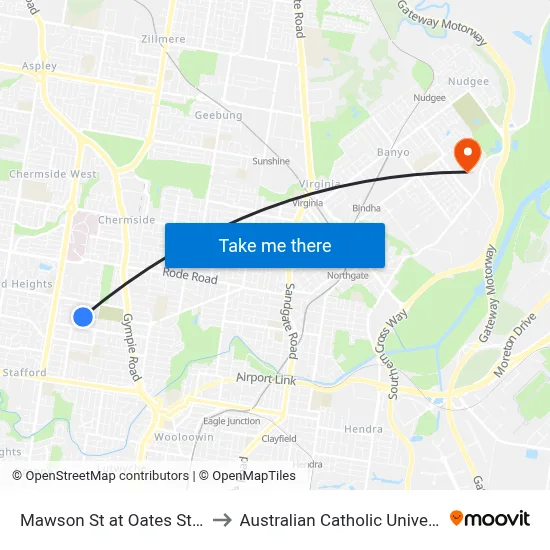Mawson St at Oates Street to Australian Catholic University map