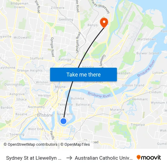 Sydney St at Llewellyn Street to Australian Catholic University map