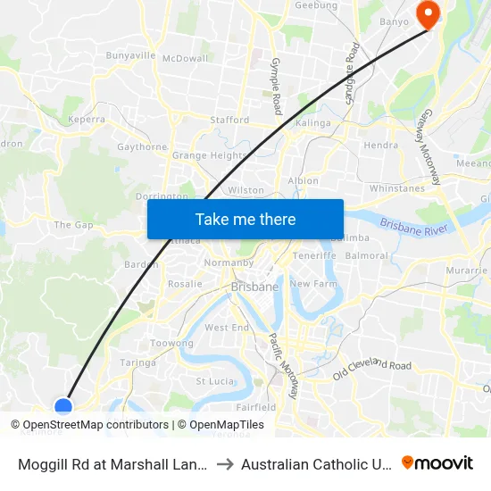 Moggill Rd at Marshall Lane, Stop 33 to Australian Catholic University map