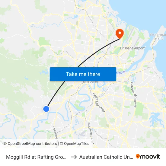 Moggill Rd at Rafting Ground Park to Australian Catholic University map