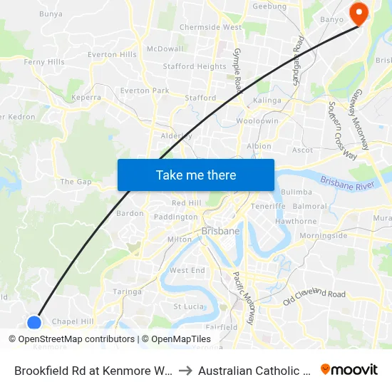 Brookfield Rd at Kenmore West, Stop 37 to Australian Catholic University map