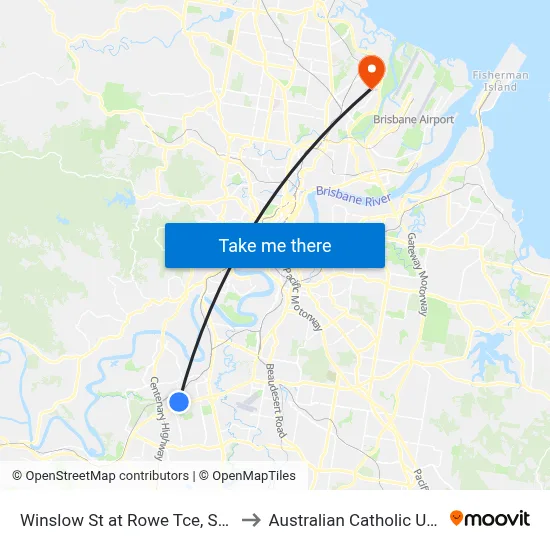 Winslow St at Rowe Tce, Stop 67/68 to Australian Catholic University map
