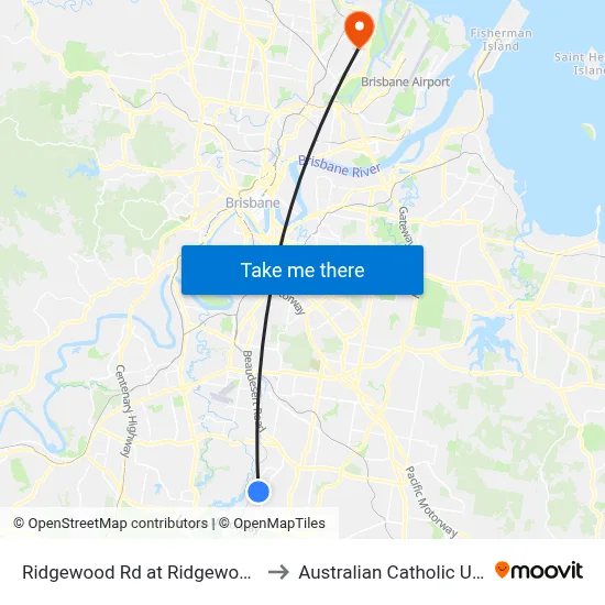 Ridgewood Rd at Ridgewood Heights to Australian Catholic University map