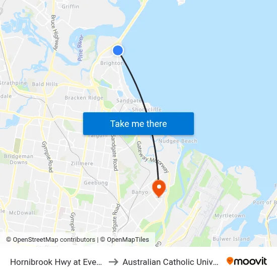 Hornibrook Hwy at Eventide to Australian Catholic University map