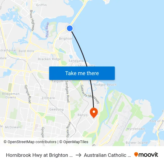 Hornibrook Hwy at Brighton Bayside Park to Australian Catholic University map
