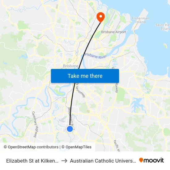 Elizabeth St at Kilkenny to Australian Catholic University map