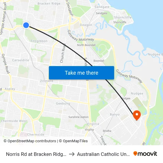 Norris Rd at Bracken Ridge Plaza to Australian Catholic University map