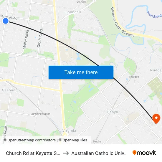 Church Rd at Keyatta Street to Australian Catholic University map