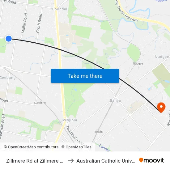 Zillmere Rd at Zillmere South to Australian Catholic University map